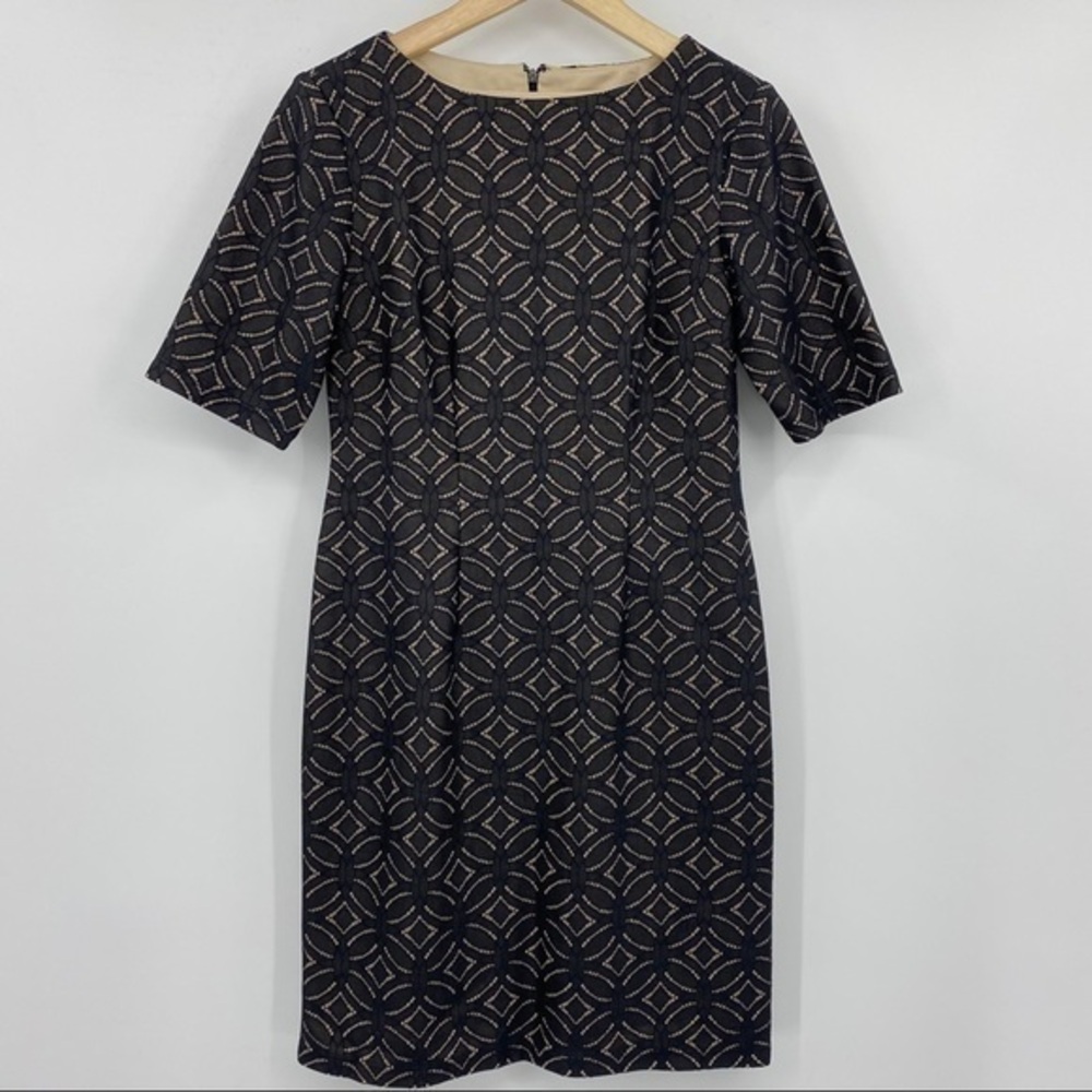 R&K Women‎ Black Tan Geometric Sheath Dress Short Sleeve Size 4 RN 107608